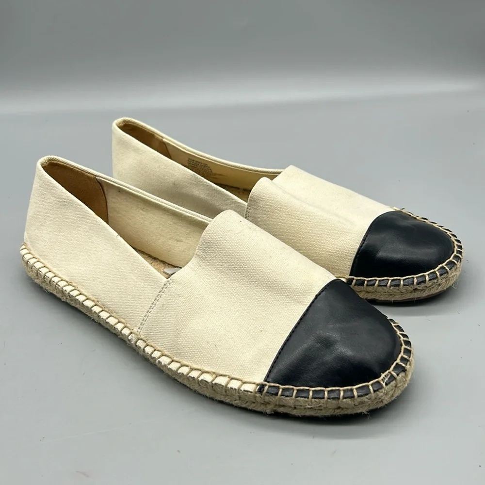 J. Crew Womens Color Block Canvas Jute Slip-On Espadrille Black & White Size 9.5